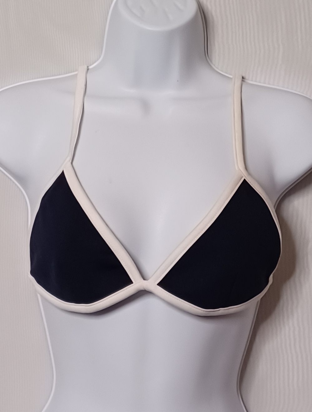 Hey Babe Classic Navy Blue Triangle Bralette with White Trim. Size
